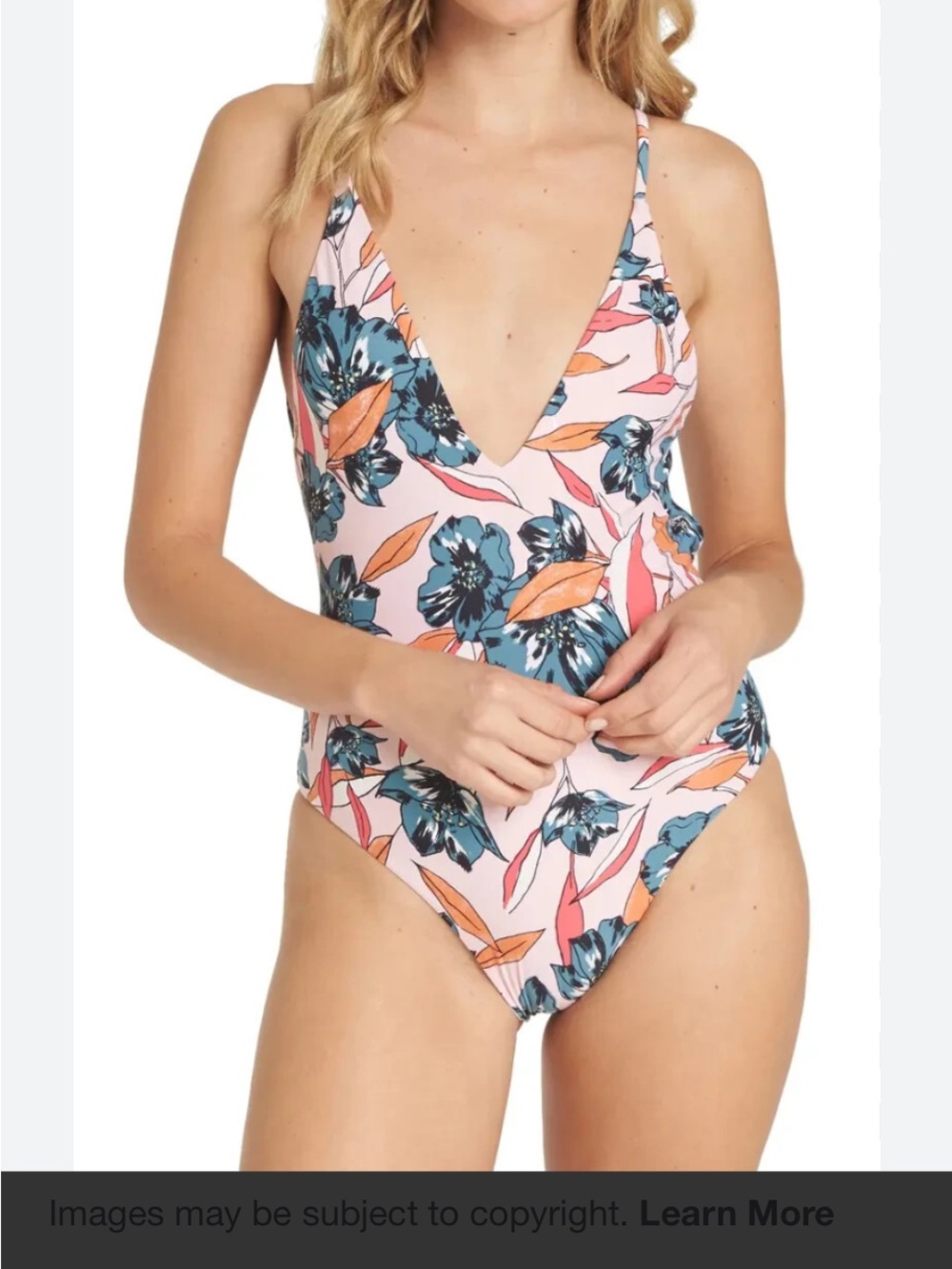 Billabong Floral One-Piece Swimsuit in Pink and Teal Large